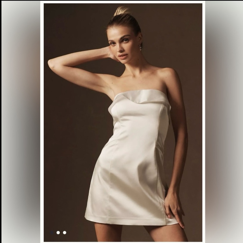 New Anthropologie BHLDN Clean Strapless Organza Foldover Detail Mini Dress - Picture 2 of 3